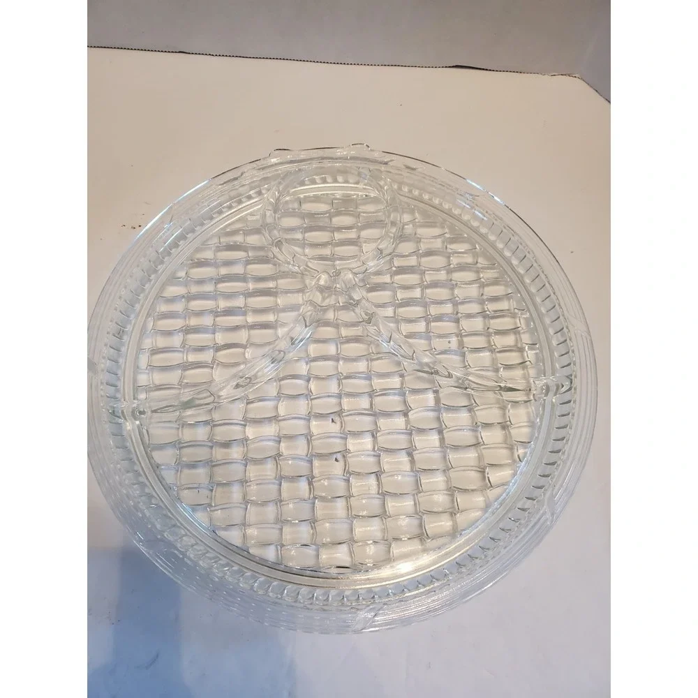 Basket Weave Divided Glass Snack Plates, Set of 2, Vintage, 1940's, Paden...